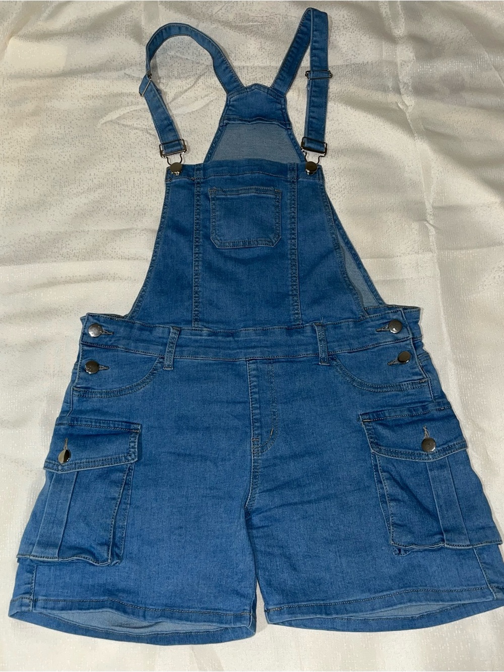 Denim Short Overalls Jumpsuit in Blue